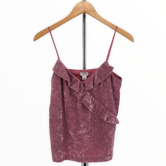 J Crew Pink Crushed Velvet Ruffle Trim Camisole Tank Top NWT - Picture 2 of 11
